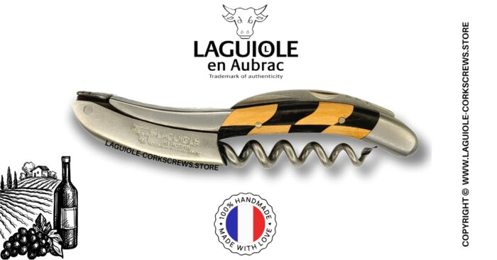 laguiole wine opener with checkerboard inlay ebony and olivewood handle