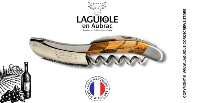 laguiole wine opener with checkerboard inlay walnut and juniper wood handle
