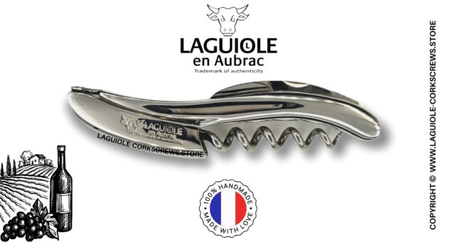 laguiole wine opener with glossy polished stainless steel handle