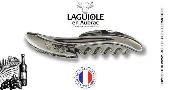 laguiole wine opener with glossy polished stainless steel handle