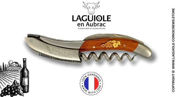 laguiole wine opener with grapes marquetry insert on snakewood