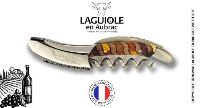 laguiole wine opener with puzzle marquetry wavy handle