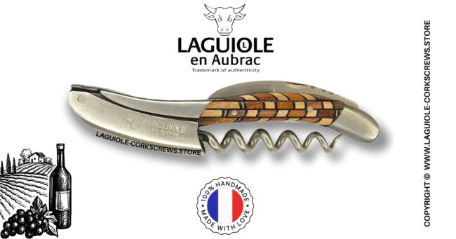 laguiole wine opener with puzzle marquetry wavy square handle