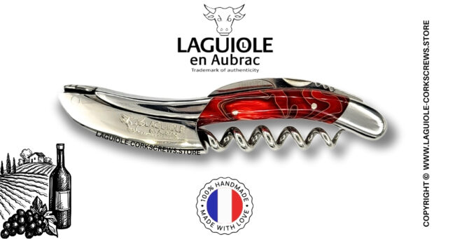 laguiole wine opener with red acrylic handle