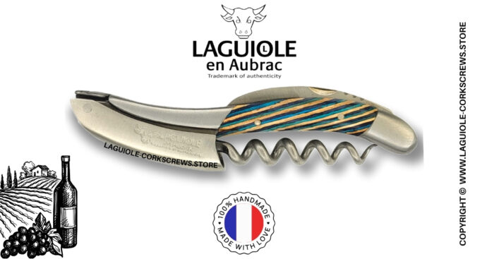 laguiole wine opener with turquoise tricolor marquetry handle