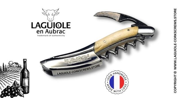 prestige laguiole wine opener with damascus blade and cattle bone handle