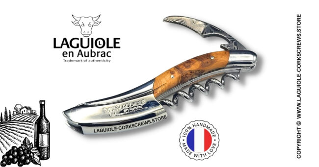 prestige laguiole wine opener with damascus blade and juniper wood handle