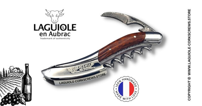 prestige laguiole wine opener with damascus blade and snakewood handle