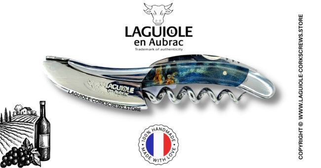 laguiole wine opener with blue poplar burl handle