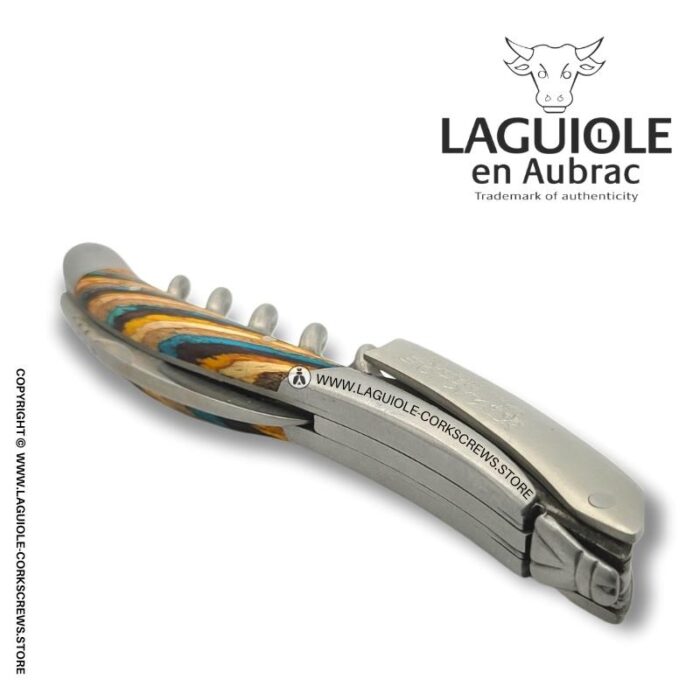 laguiole corkscrew tricolor marquetry brown