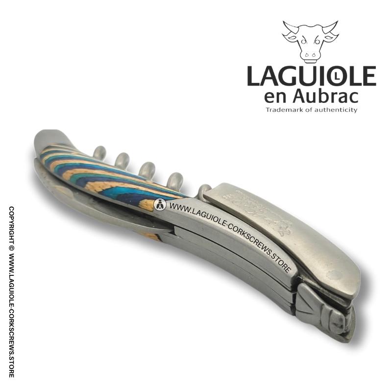 laguiole corkscrew tricolor marquetry turquoise