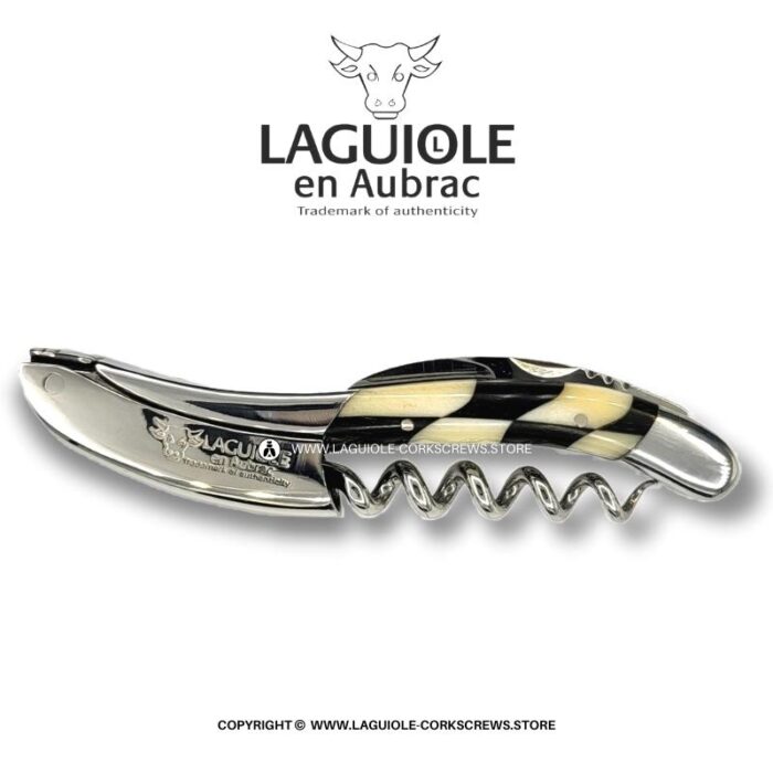 laguiole corkscrew checkerboard inlay ebony/bone