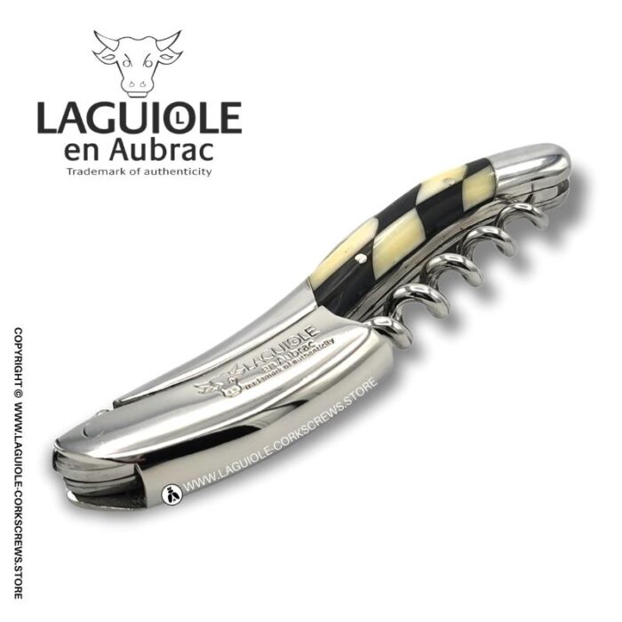 laguiole corkscrew checkerboard inlay ebony/bone