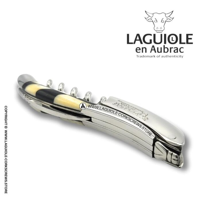 laguiole corkscrew checkerboard inlay ebony/bone