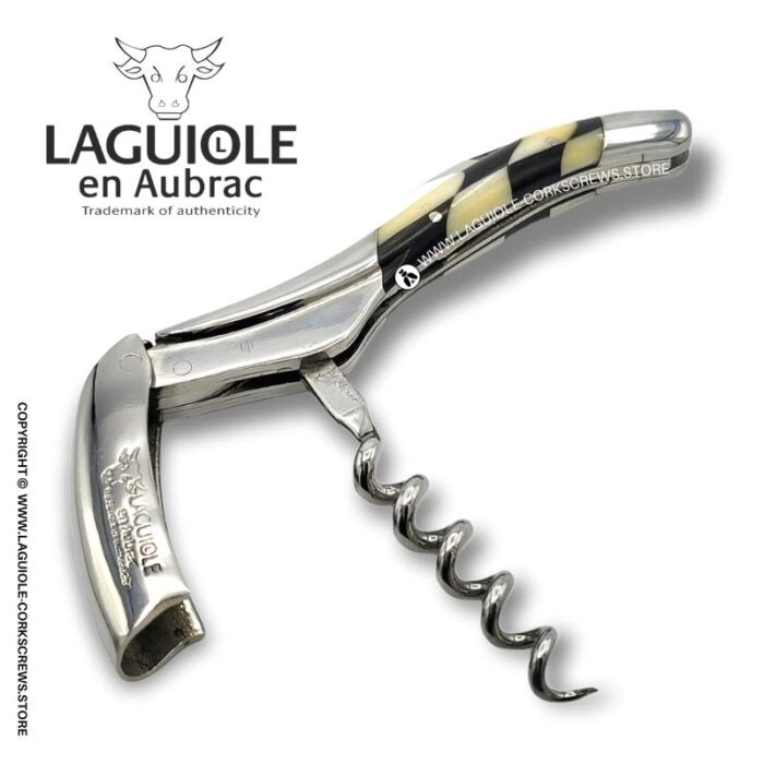 laguiole corkscrew checkerboard inlay ebony/bone