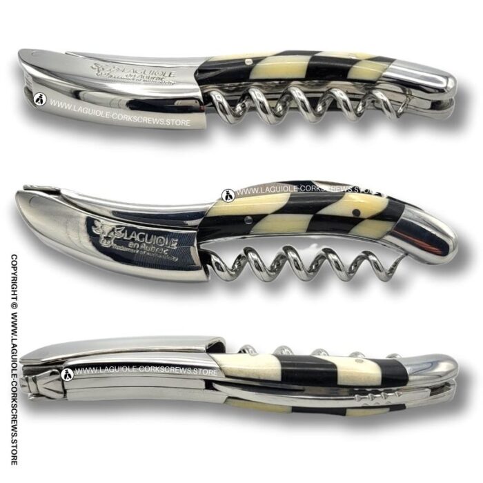 laguiole corkscrew checkerboard inlay ebony/bone