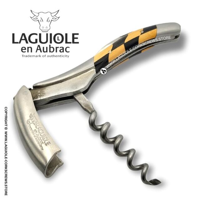 laguiole corkscrew checkerboard inlay ebony/olive