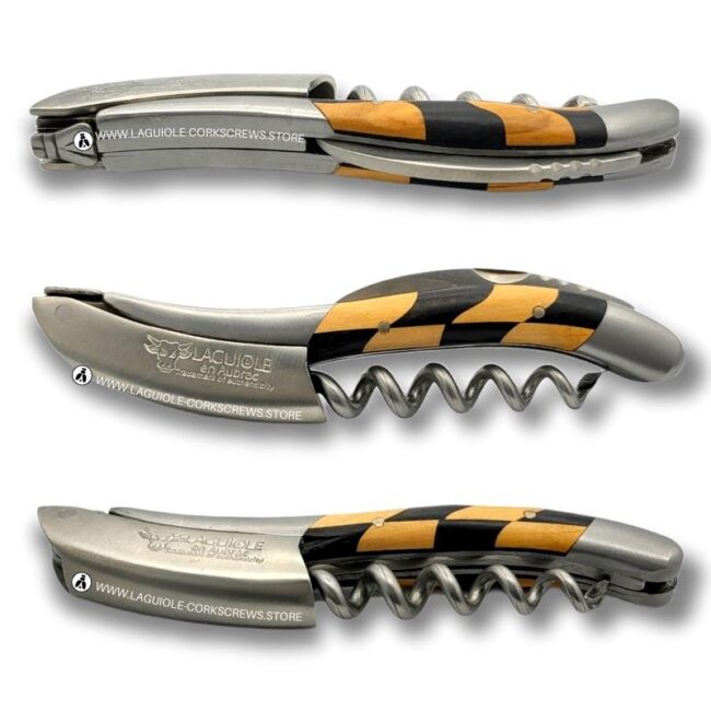 laguiole corkscrew checkerboard inlay ebony/olive