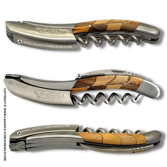 laguiole corkscrew checkerboard inlay walnut/juniper