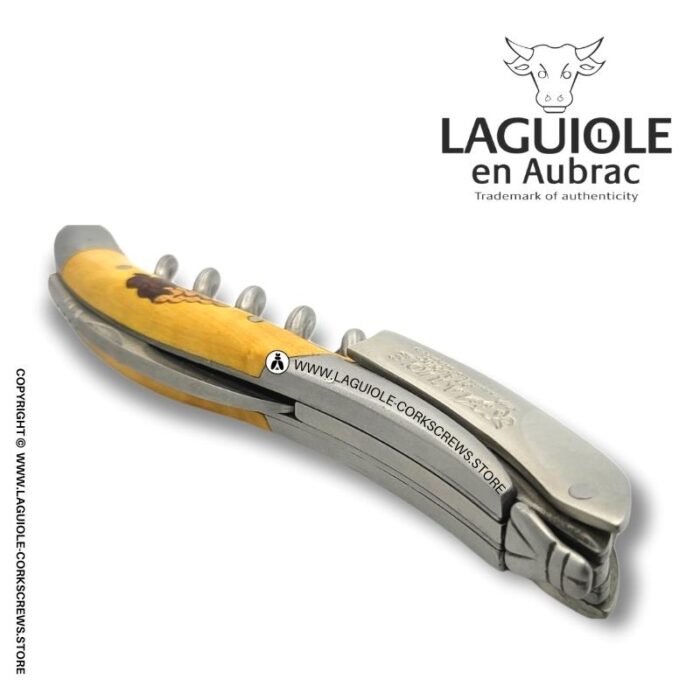 laguiole corkscrew grapes marquetry insert on boxwood