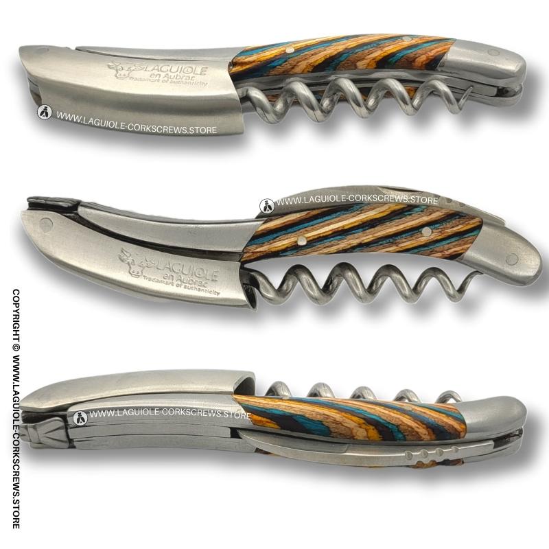 laguiole corkscrew tricolor marquetry brown