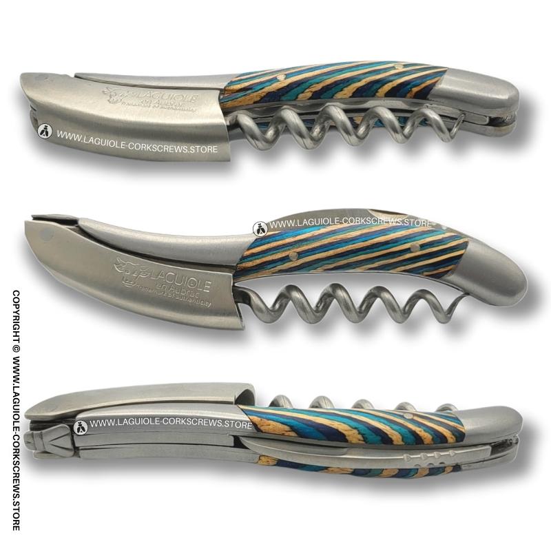 laguiole corkscrew tricolor marquetry turquoise