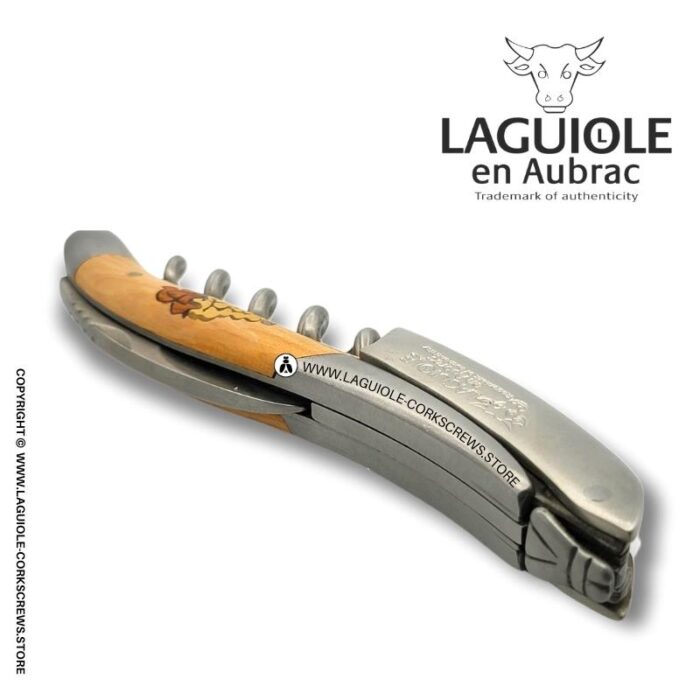 laguiole corkscrew grapes marquetry insert on juniper