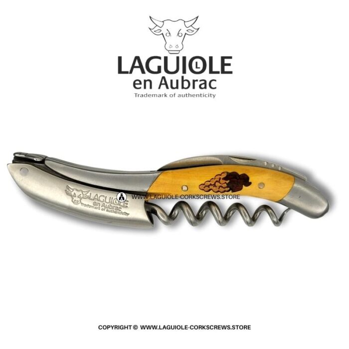 laguiole corkscrew grapes marquetry insert on boxwood