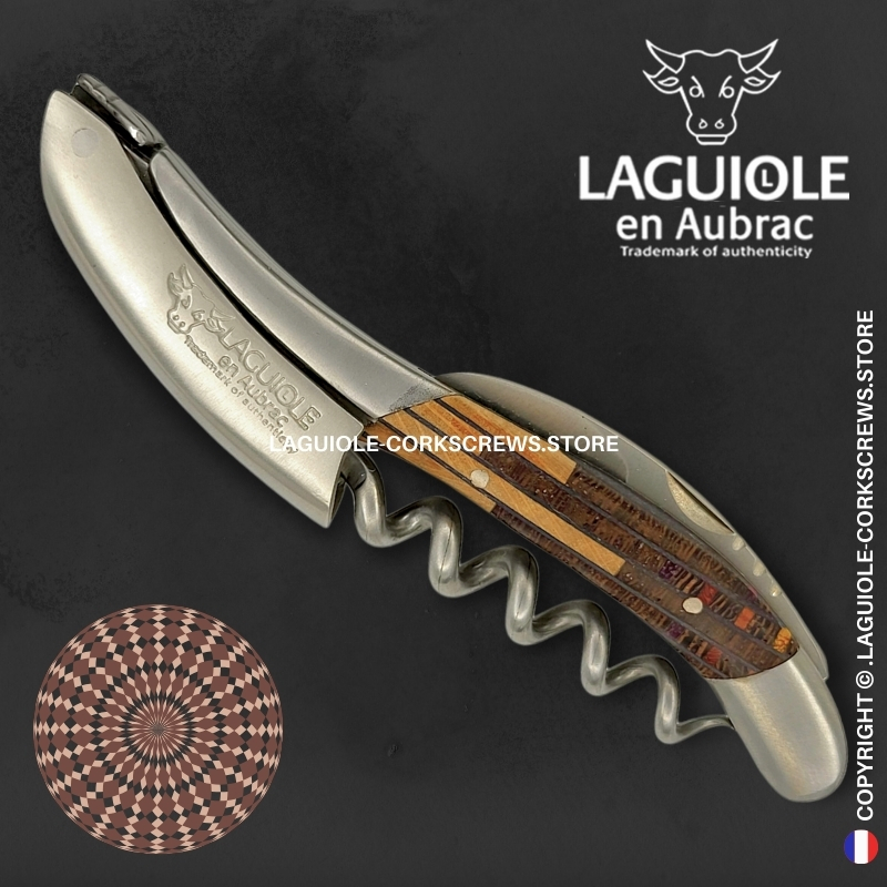 laguiole sommelier knife with puzzle marquetry brown two tone handle