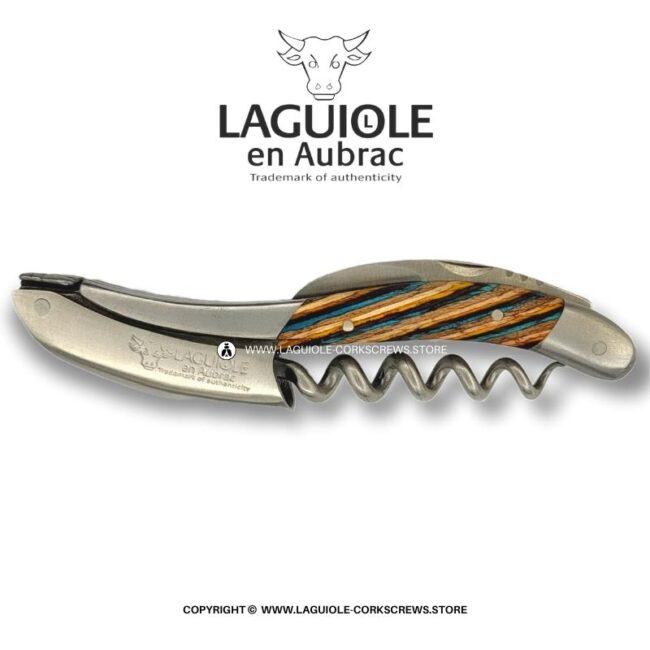 laguiole corkscrew tricolor marquetry brown