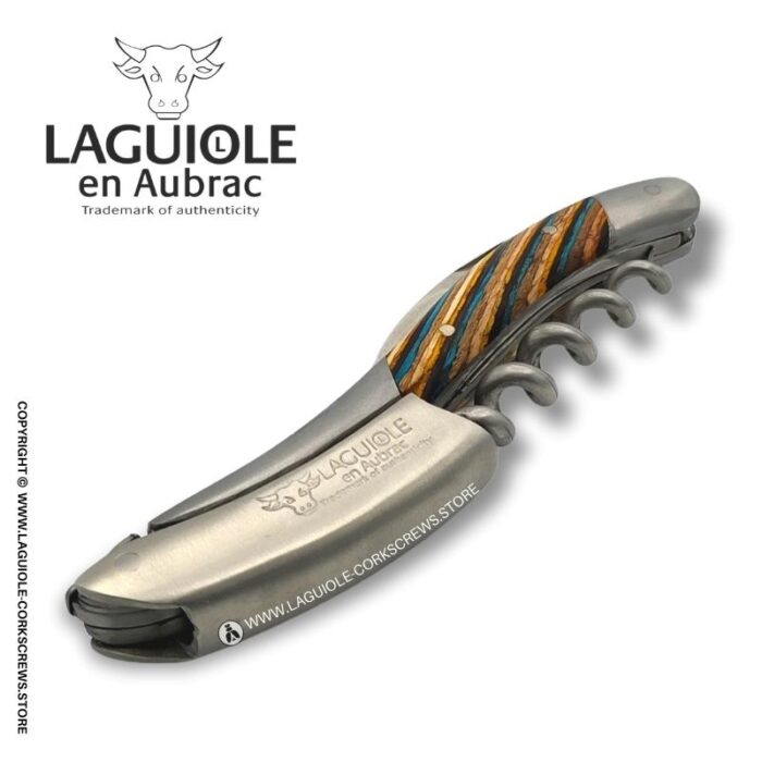 laguiole corkscrew tricolor marquetry brown