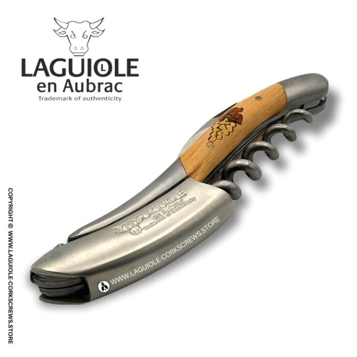 laguiole corkscrew grapes marquetry insert on juniper