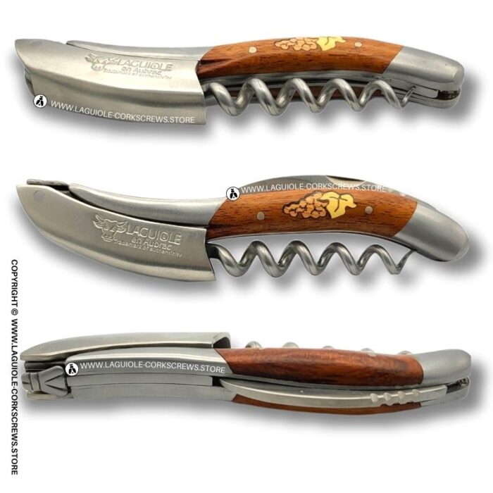 laguiole corkscrew grapes marquetry insert on snakewood