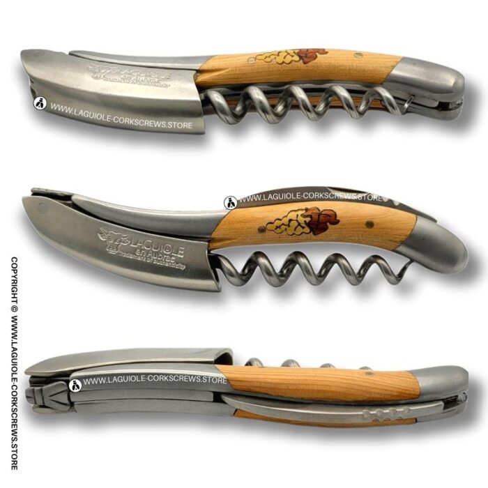 laguiole corkscrew grapes marquetry insert on juniper