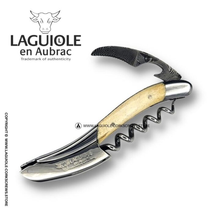 prestige laguiole corkscrew: damascus blade & cattle bone