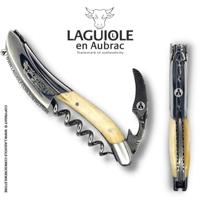 prestige laguiole corkscrew: damascus blade & cattle bone