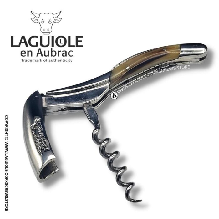 prestige laguiole corkscrew: damascus blade & horn tip