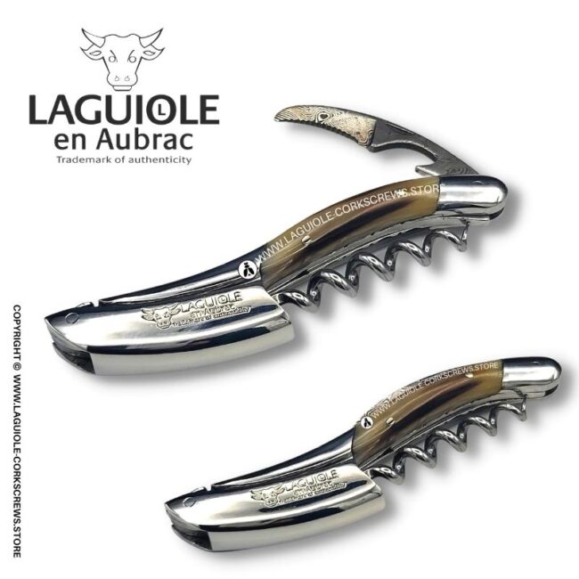prestige laguiole corkscrew: damascus blade & horn tip