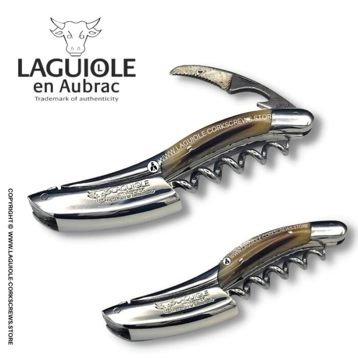 prestige laguiole corkscrew: damascus blade & horn tip