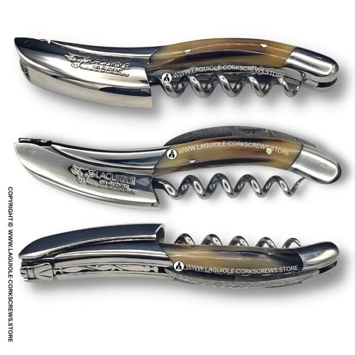 prestige laguiole corkscrew: damascus blade & horn tip