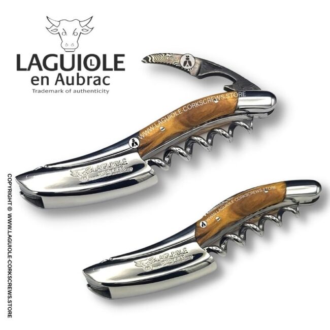 prestige laguiole corkscrew: damascus blade & olive wood