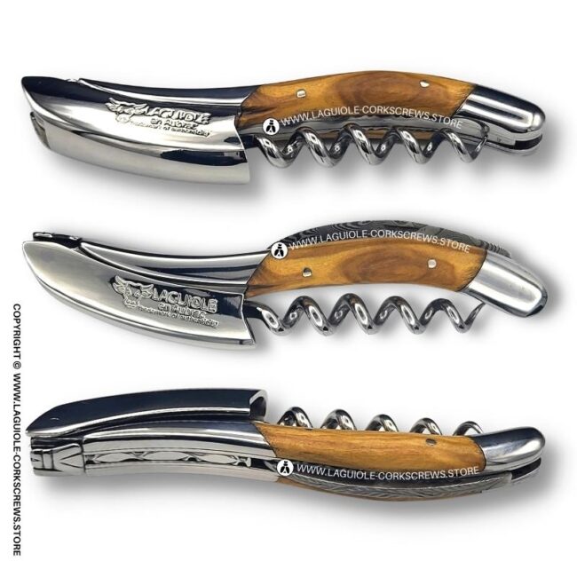 prestige laguiole corkscrew: damascus blade & olive wood
