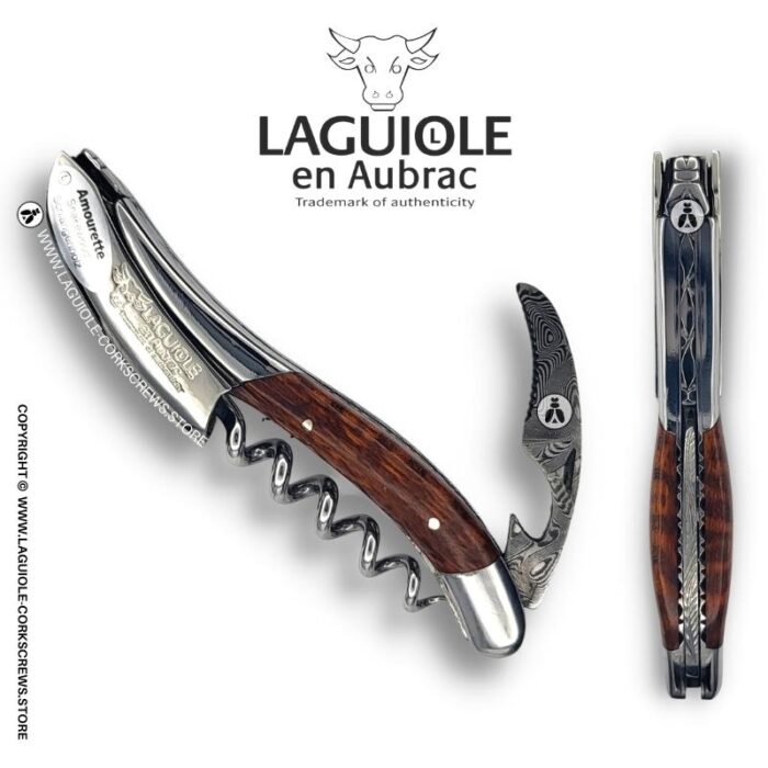 prestige laguiole corkscrew: damascus blade & snakewood