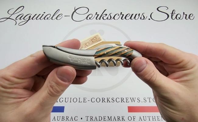laguiole corkscrew tricolor marquetry brown