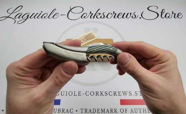 laguiole corkscrew tricolor marquetry turquoise