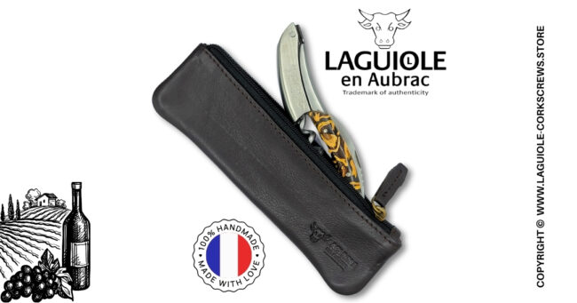laguiole corkscrew leather sheath with zip