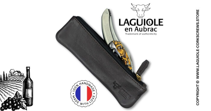 laguiole corkscrew leather sheath with zip