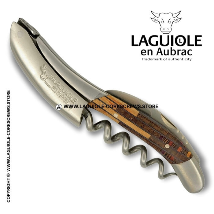 laguiole corkscrew with puzzle marquetry brown two tone handle
