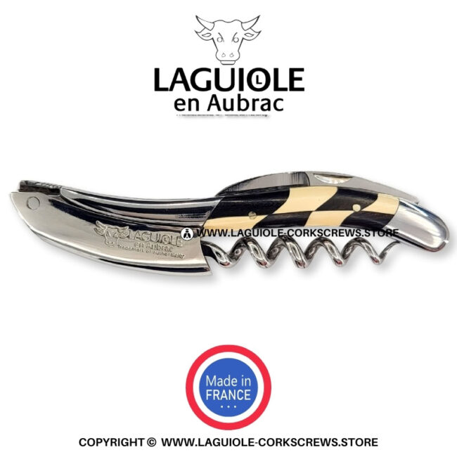 laguiole corkscrew prestige bee checkerboard inlay ebony/mammoth ivory