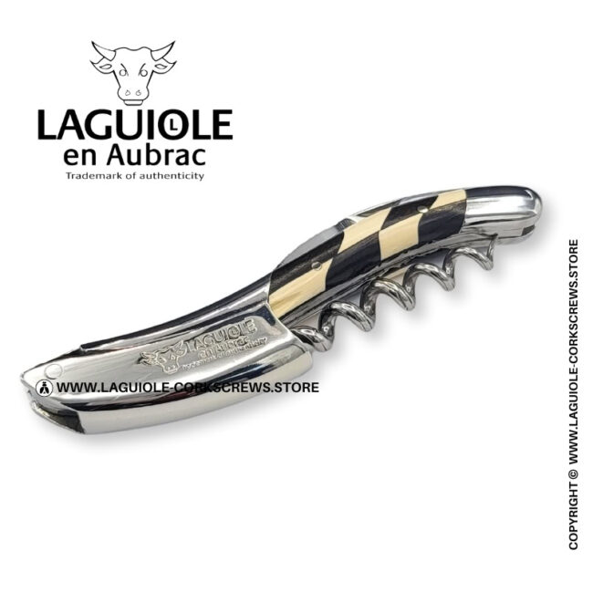 laguiole corkscrew prestige bee checkerboard inlay ebony/mammoth ivory